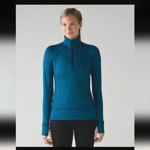 Lululemon Rush Hour 1/2 Zip Running Luon Spray Jacquard Shocking Blue Black - Picture 1 of 4